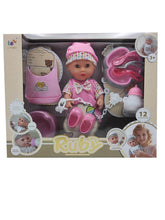 EPT1421563 12 Inch English 12 Sound Ic Water Baby Dolls Toys With Urine Basin Diaper Absorbent Bottle Tissue Box Backpack